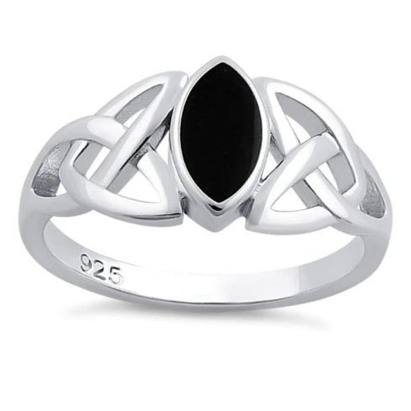 925 STERLING SILVER Celtic Synthetic Onyx Marquise Shape Bezel Set - Picture 13 of 15